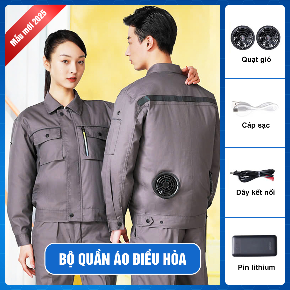 Áo điều hòa màu ghi [2 Áo + 1 Phụ kiện] Pin công nghệ chống trai 28.000mAh(10 - 20h), Quạt 22V Tubo siêu khỏe